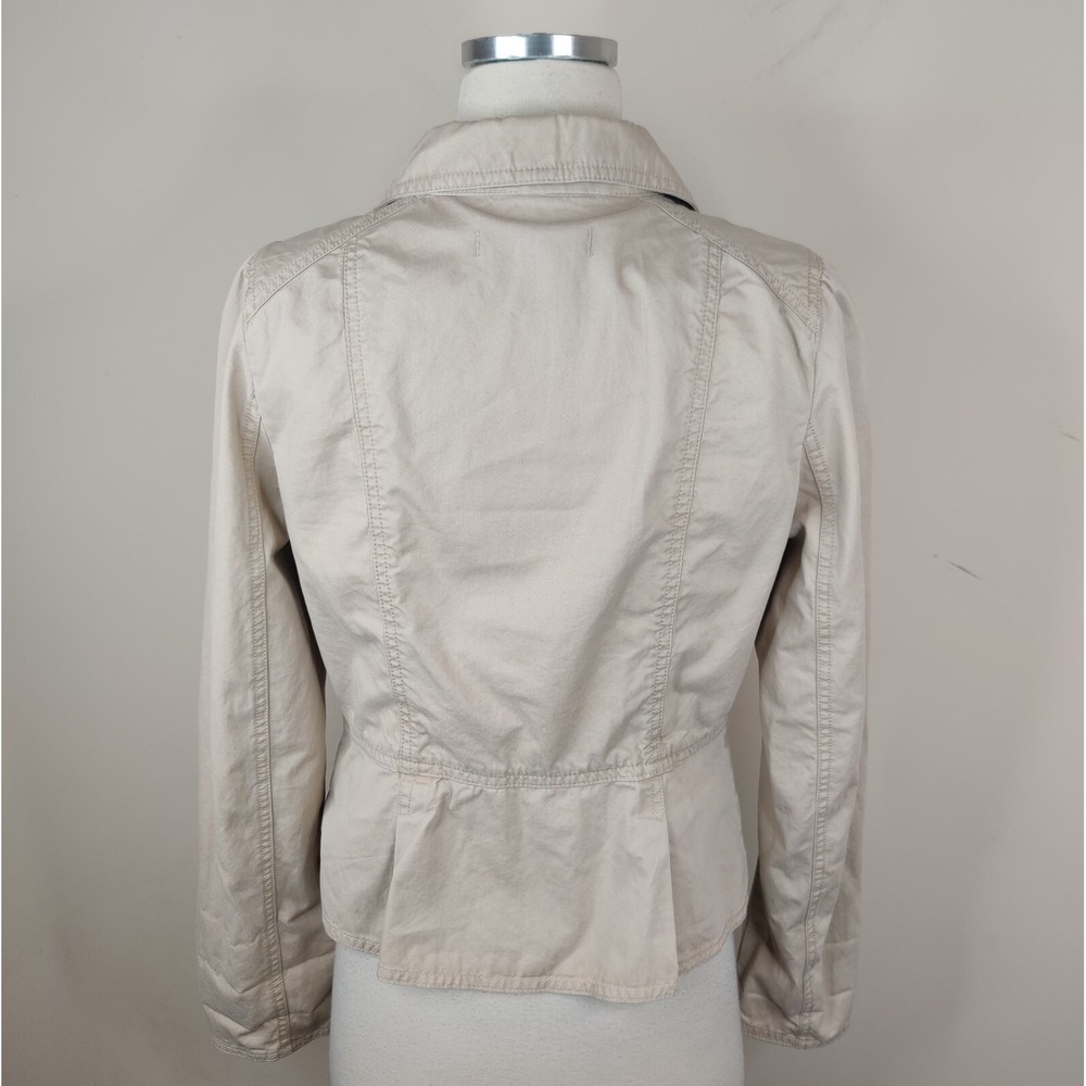 Ann Taylor Loft Jacket Khaki Tan Cotton Button Up Ruffled - Picture 8 of 10